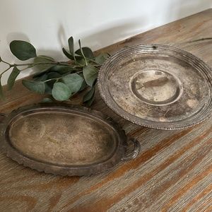 Antique silver platter and dish (sold as set)